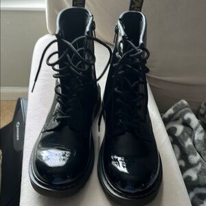 Dr. Martens Black Combat Boots with Glossy Finish